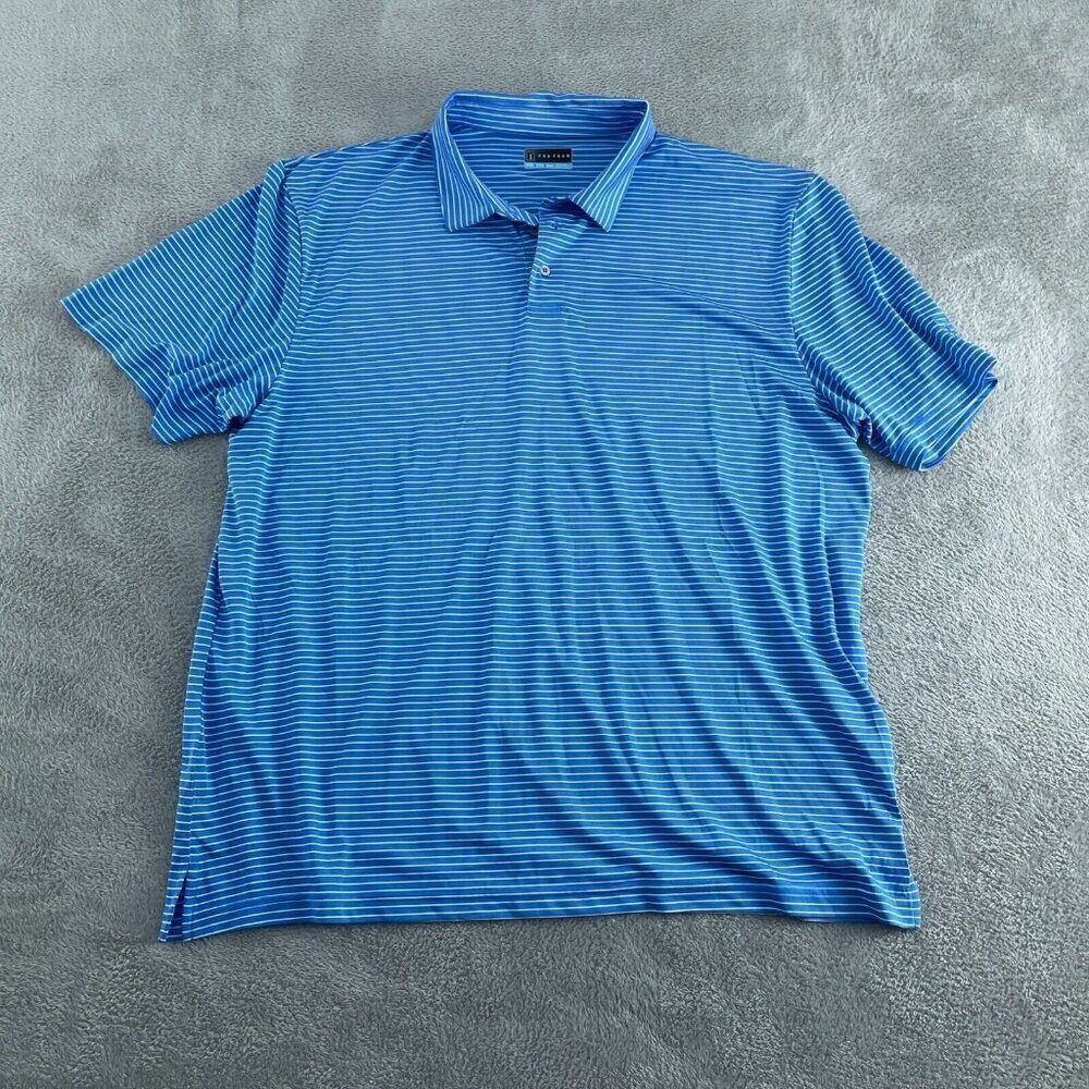 PGATOUR Mens Striped Polo Shirt XXL 100% Polyester Blue Short Sleeve 3382